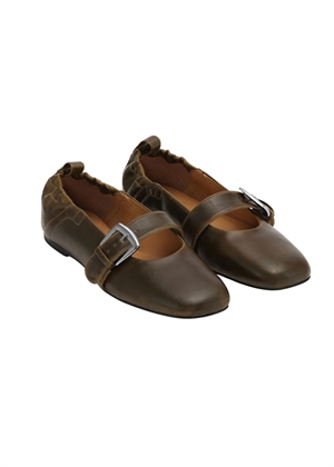Butterfly strap crinkle oleatex ballerina Dark Olive S3118 Ganni 